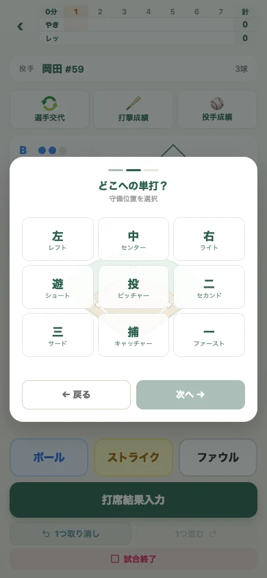 打球方向を選ぶ