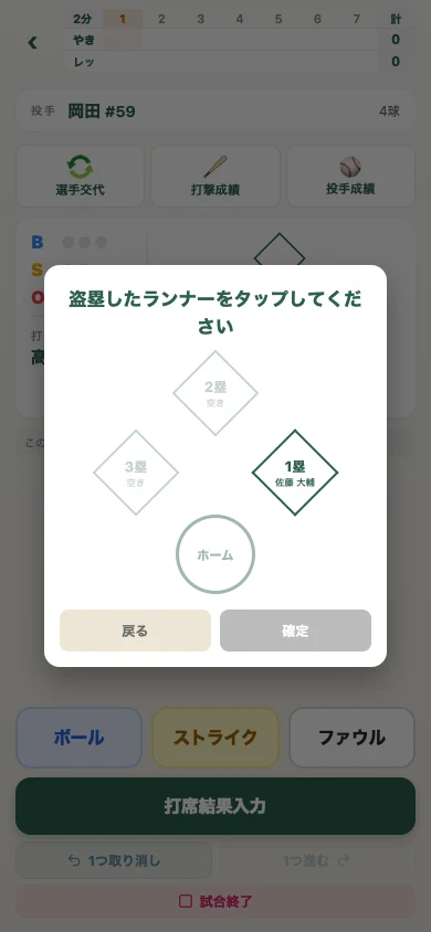盗塁などランナー処理